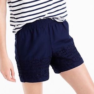 J Crew Navy Blue Cotton Eyelet Elastic Shorts size small casual summer pool**